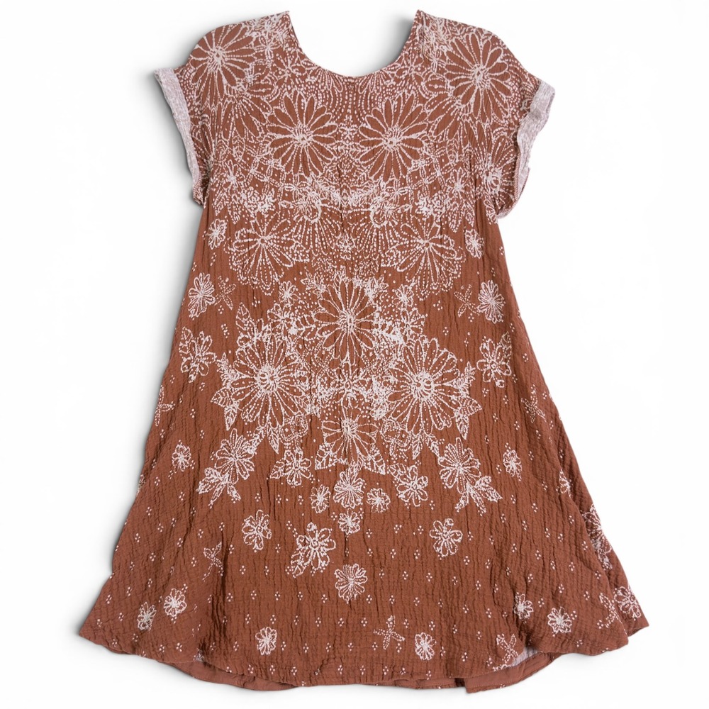 Free People Boho Gauze Floral Mini Dress Terracotta Women Size S Open Back Lined